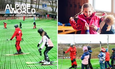 Beginnersproefles skiën of snowboarden (50 min) inclusief materiaal + drankje naar keuze