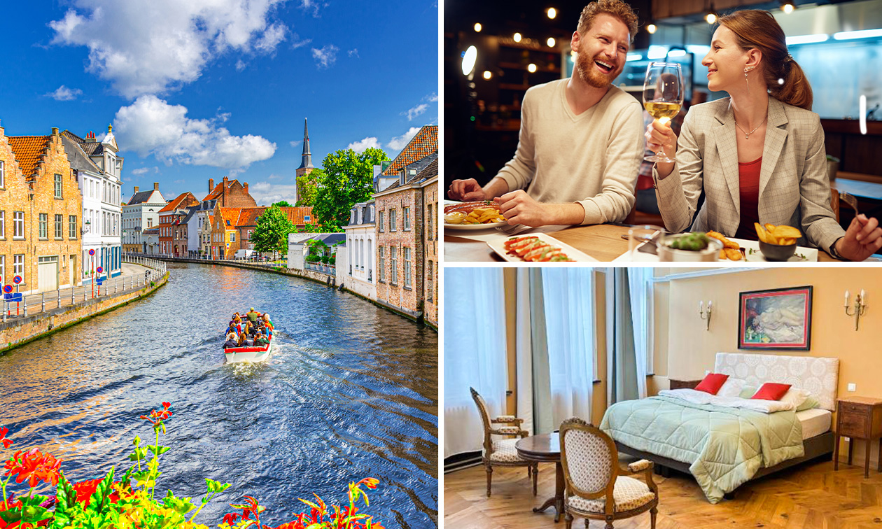 Nuit pour 2 + petit-déjeuner + dîner + bouteille de crémant et plus au cœur de Bruges