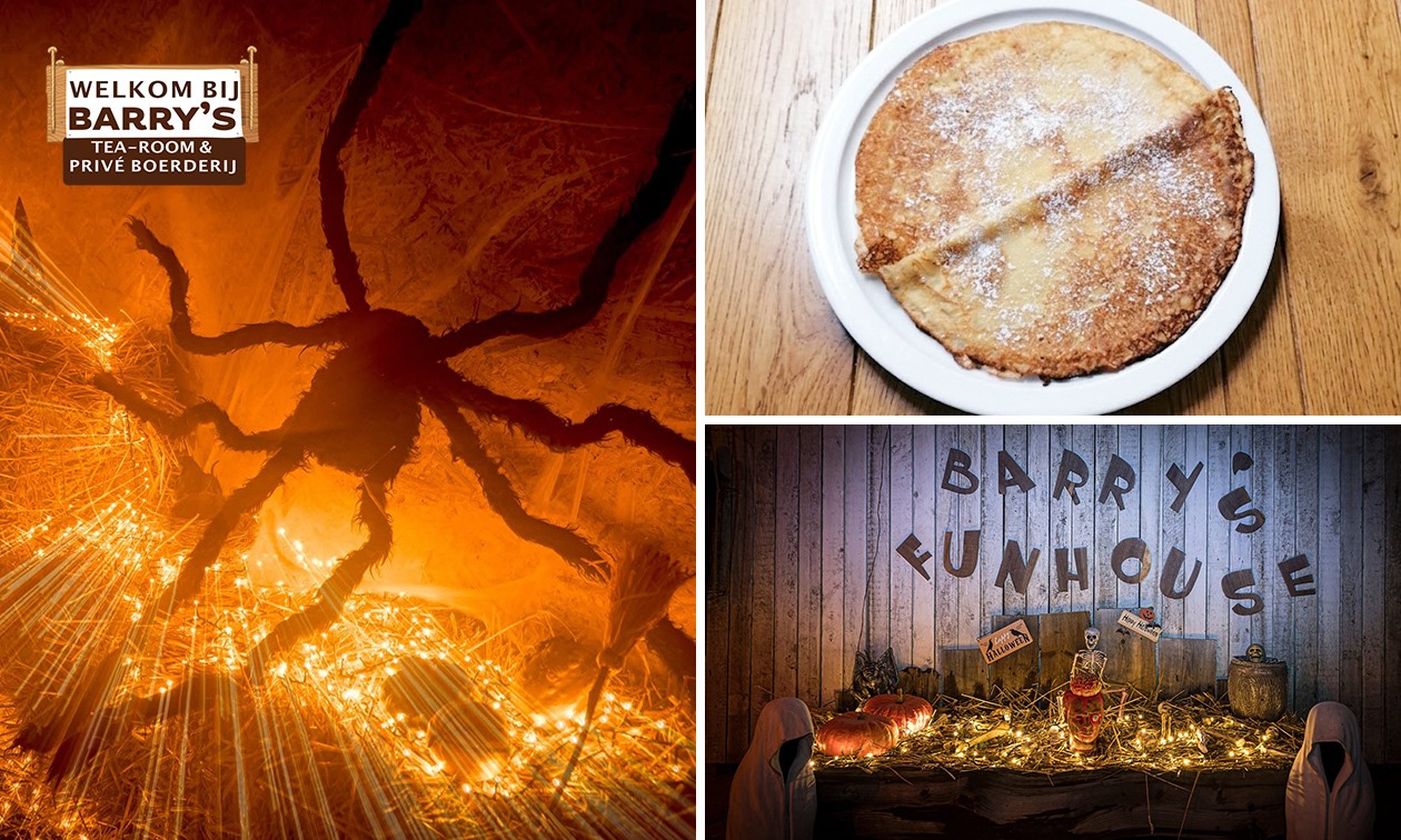 Entree kinderboerderij + reuzepannenkoeken + drankje of halloweentocht + reuzepannenkoek + glowstick