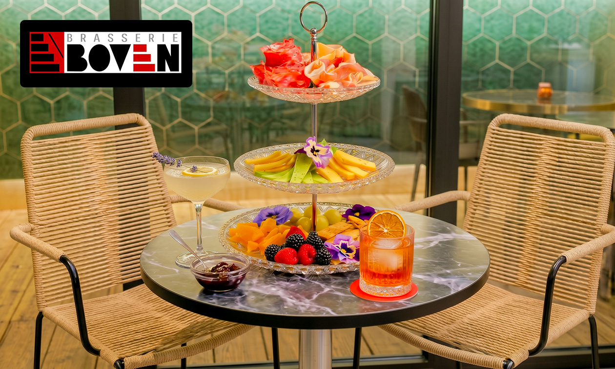 Tapasetagère voor 2 personen + 2 drankjes bij Brasserie Boven Tapasetagère voor 2 personen + 2 drankjes bij Brasserie Boven