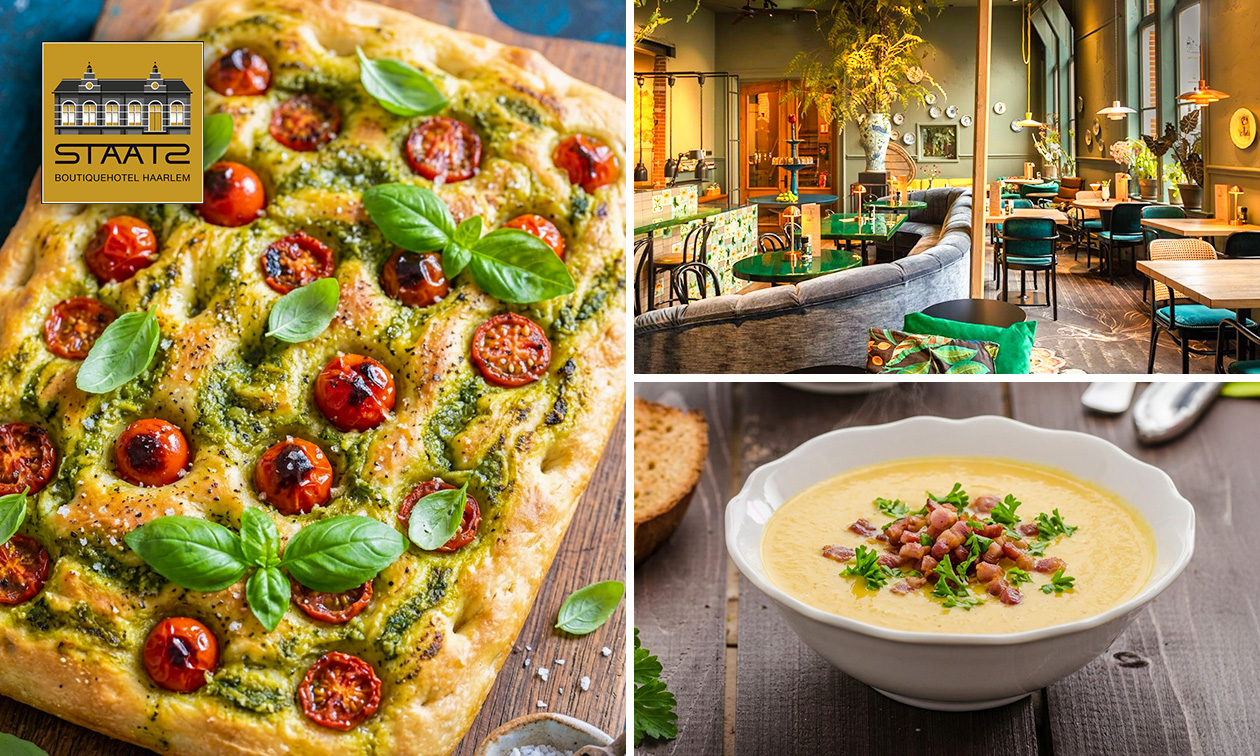 2-gangen keuzelunch bij Brasserie en Boutiquehotel STAATS