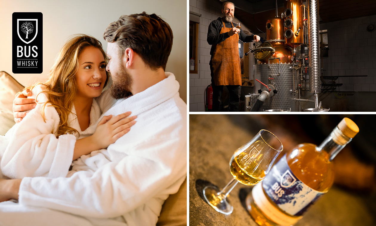 Nuit pour 2 + petit-déjeuner + dîner + visite distillerie whisky + plus chez Bus Whisky Distillers