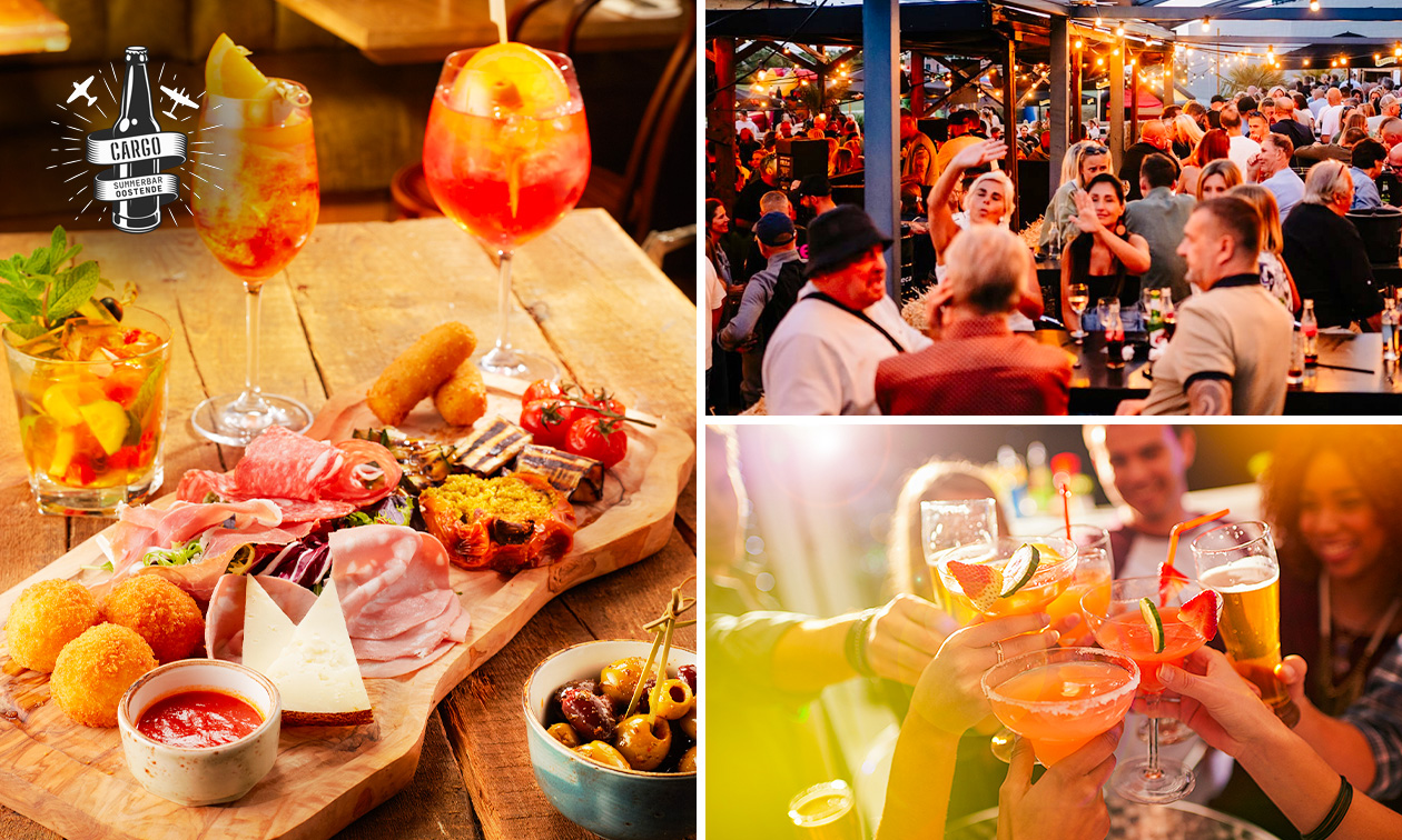 Borrelplank met warme tapas + cocktail bij CARGO Summerbar op het strand van Oostende