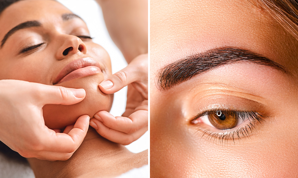 Gelaatsbehandeling (50 of 60 min) + hoofdmassage + evt. ontharing wenkbrauwen