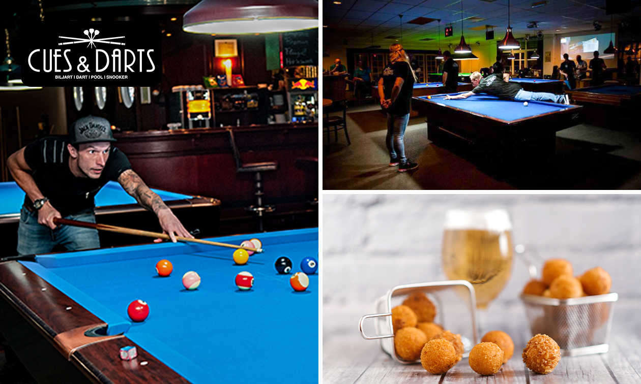 2 uur poolen + bitterballen (8 stuks) bij CUES & DARTS