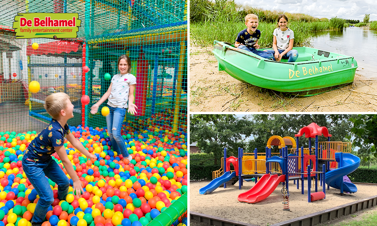 Entree tot binnen- en buitenspeeltuin en vaarvijver van De Belhamel + zakje chips of raketje