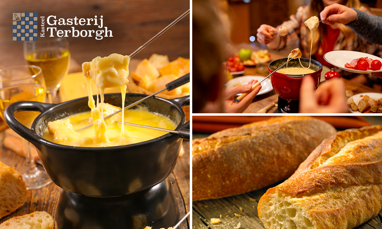 Kaasfondue met onbeperkt stokbrood + salade + fles wijn bij Gasterij Terborgh