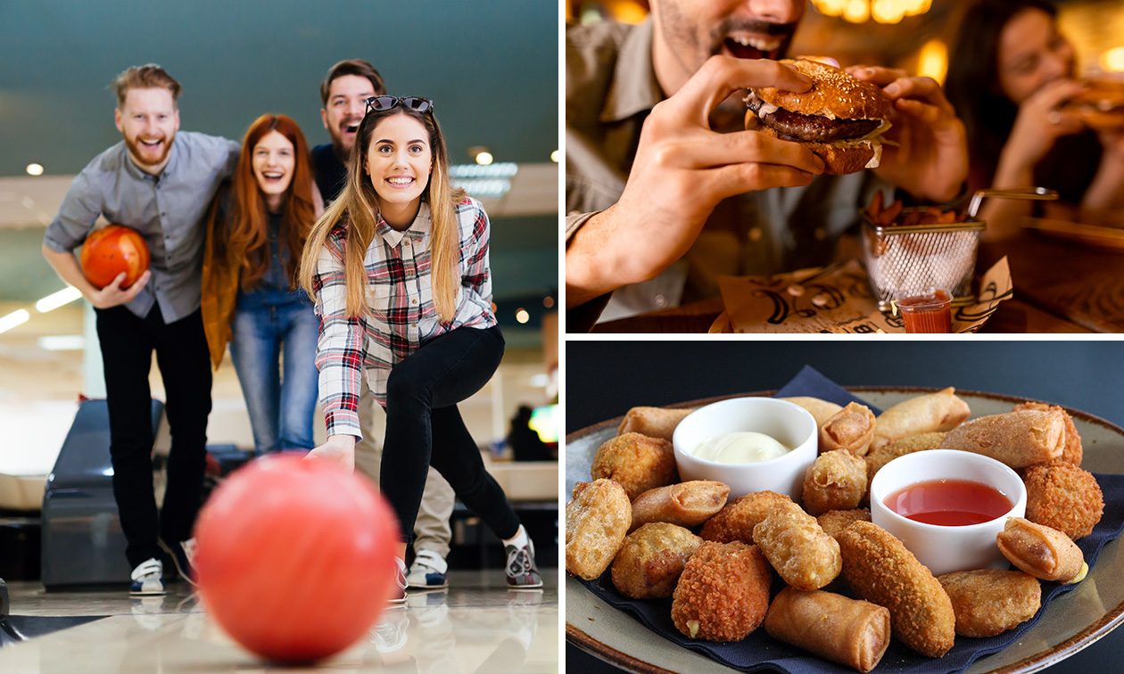 2 spellen bowlen + broodje, snacks of bickyburger + drankje naar keuze