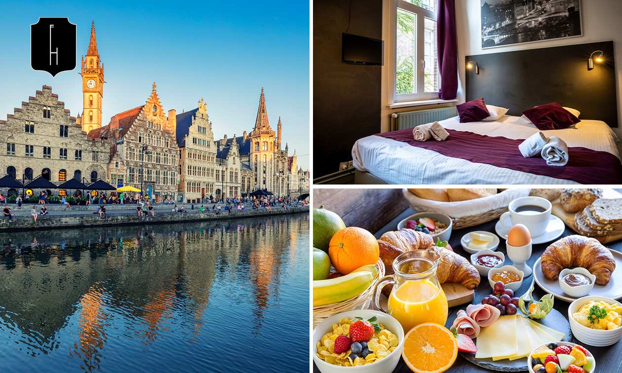 Übernachtung für 2 in einem Zimmer nach Wahl + Frühstück + Glas Sekt im Herzen von Gent
