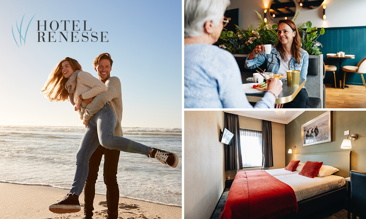2 of 3 overnachtingen voor 2 + ontbijt + fles wijn aan zee bij Hotel Renesse