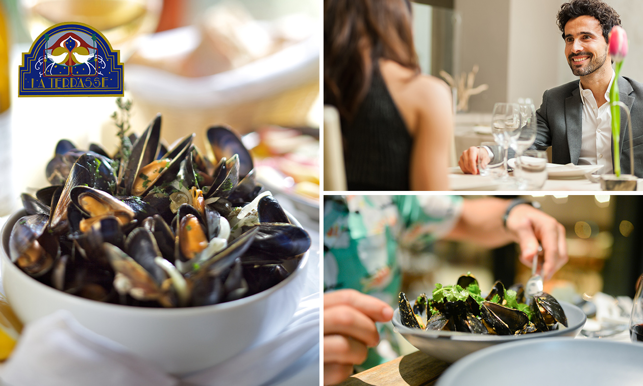 Menu moules-frites + évtl. dame blanche au restaurant La terrasse du pêcheur