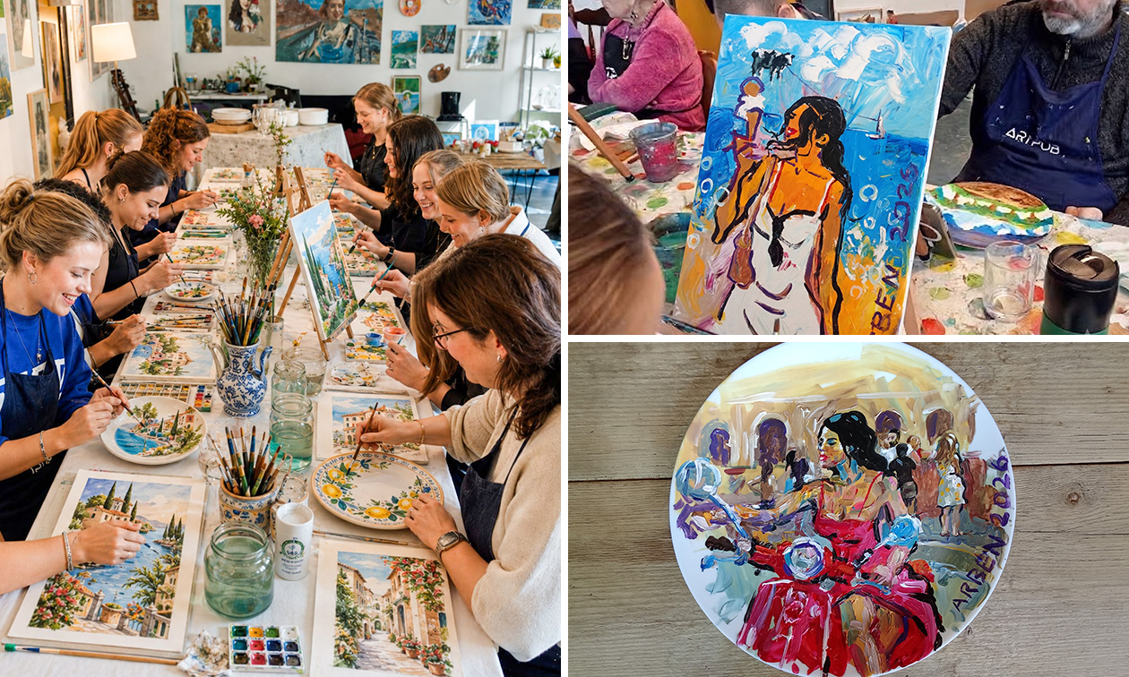 Workshop schilderen op doek, porselein, glas of aquarel in Italiaanse stijl (2 of 3 uur)