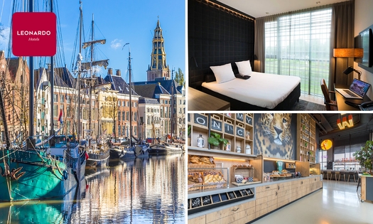 Overnachting voor 2 + ontbijt + parkeren + late check-out in Groningen