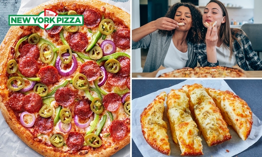 Pizza (25 cm) naar keuze + garlic bread voor afhaal bij New York Pizza