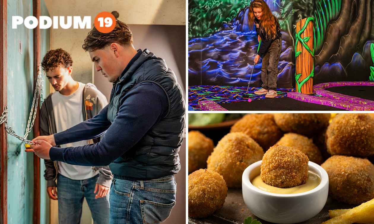 Prison Island (1 of 1,5 uur) + evt. GlowGolf (19 holes) + bitterballen bij Podium19