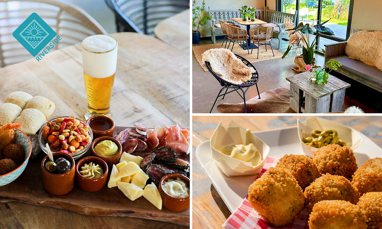 Borrelplank voor 2 personen of bittergarnituur (12 stuks) + drankje bij Riverside Outdoor & Events