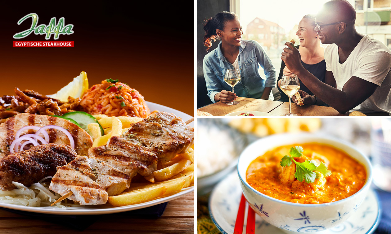 Voorgerecht + mixed grill-plateau (4 soorten vlees) bij Steakhouse Jaffa