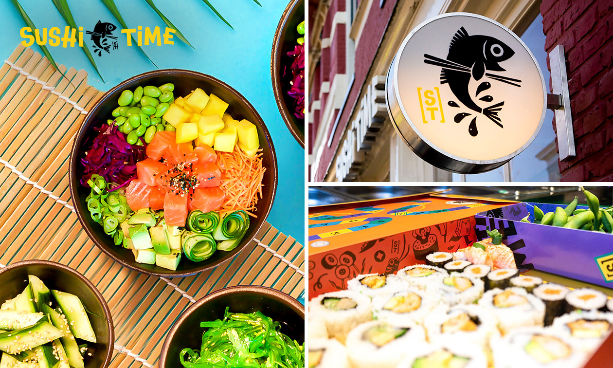 Sushibox (16, 32 of 72 stuks) of pokébowl + snack om af te halen bij Sushi Time Hilversum