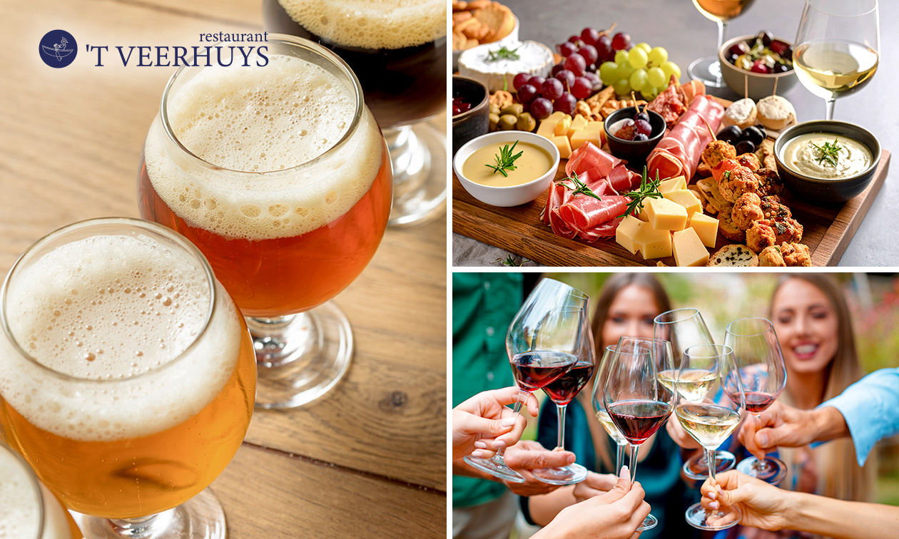 Bierproeverij met 4 bieren OF 2 glazen wijn + luxe borrelplank