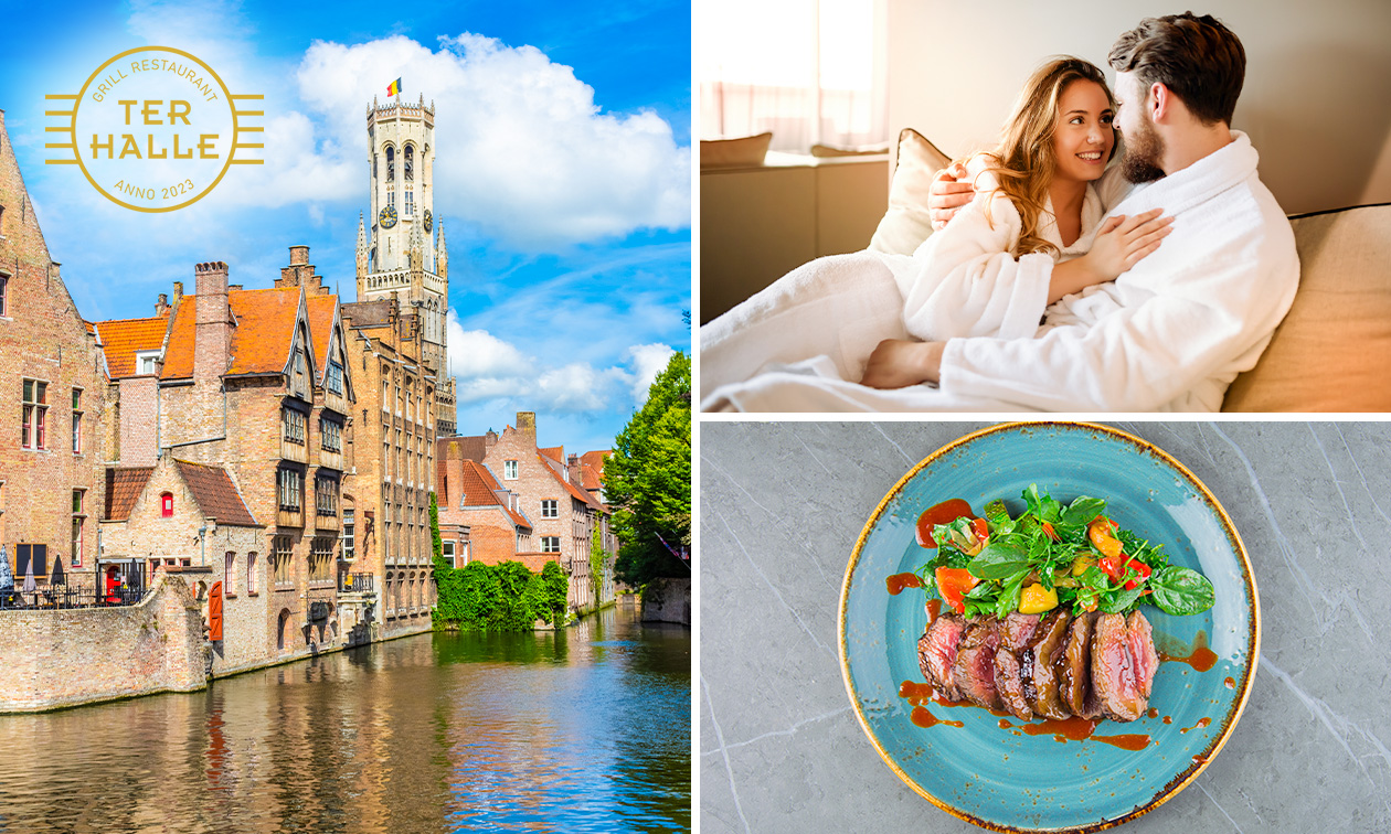 Nuit pour 2 + bouteille de cava + dîner en 3 services au coeur de Bruges