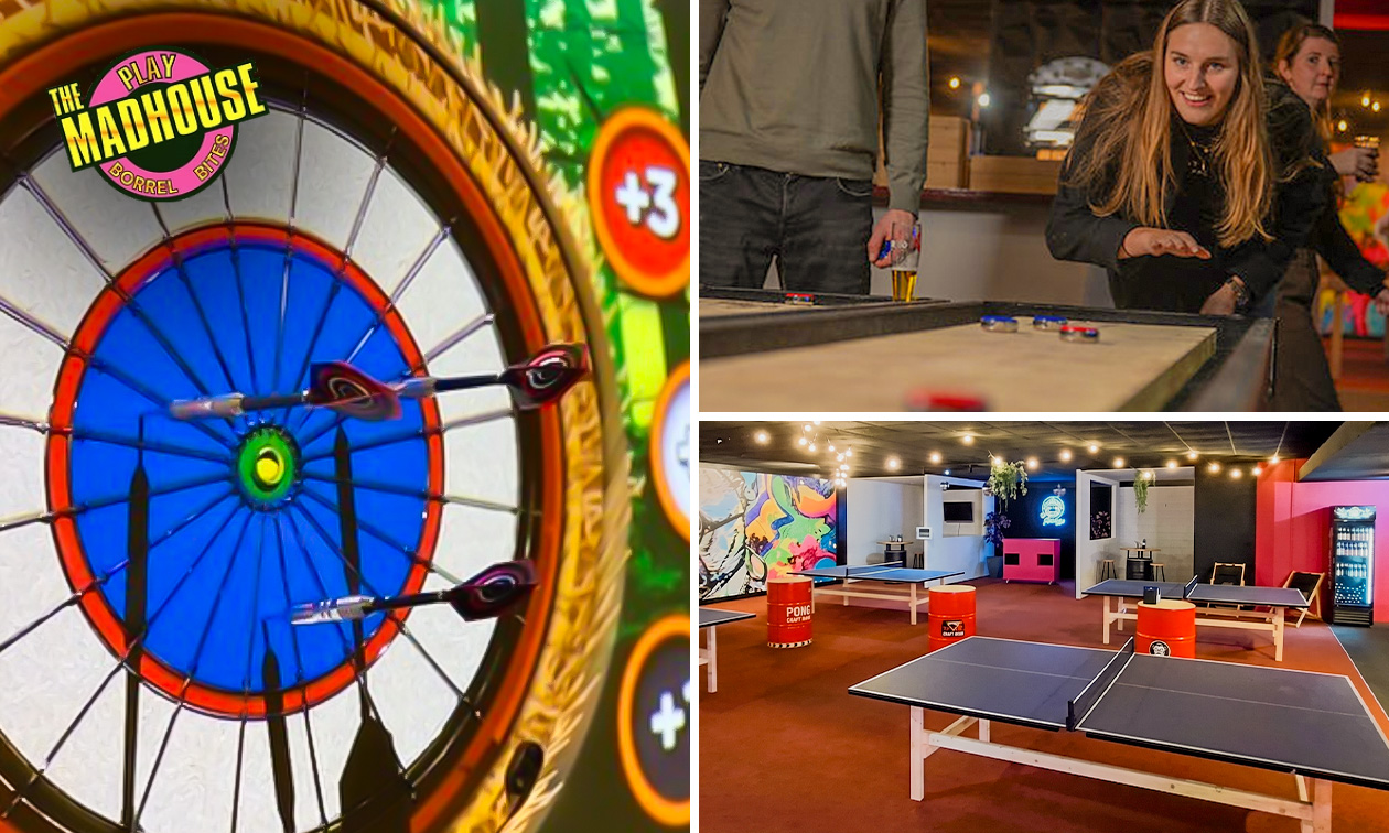 Mad pong + mad darts + shuffleboard en borrelplank