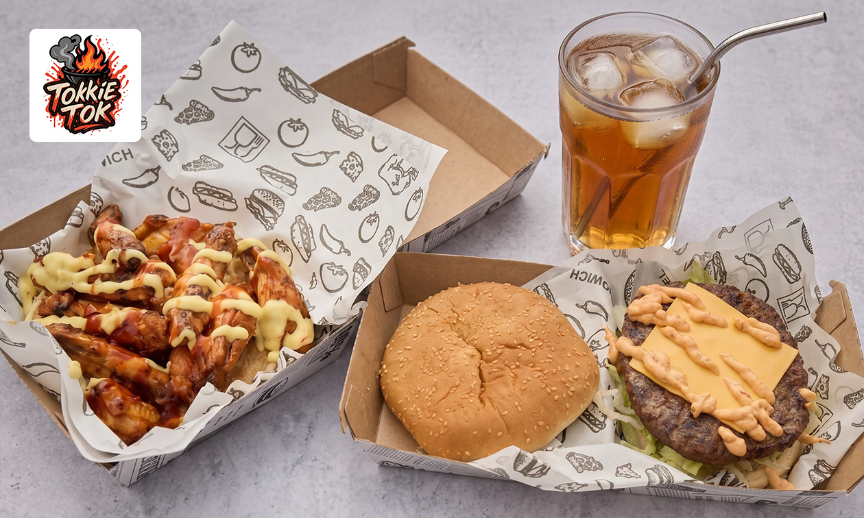 Burger naar keuze of 20 kipvleugels + drankje