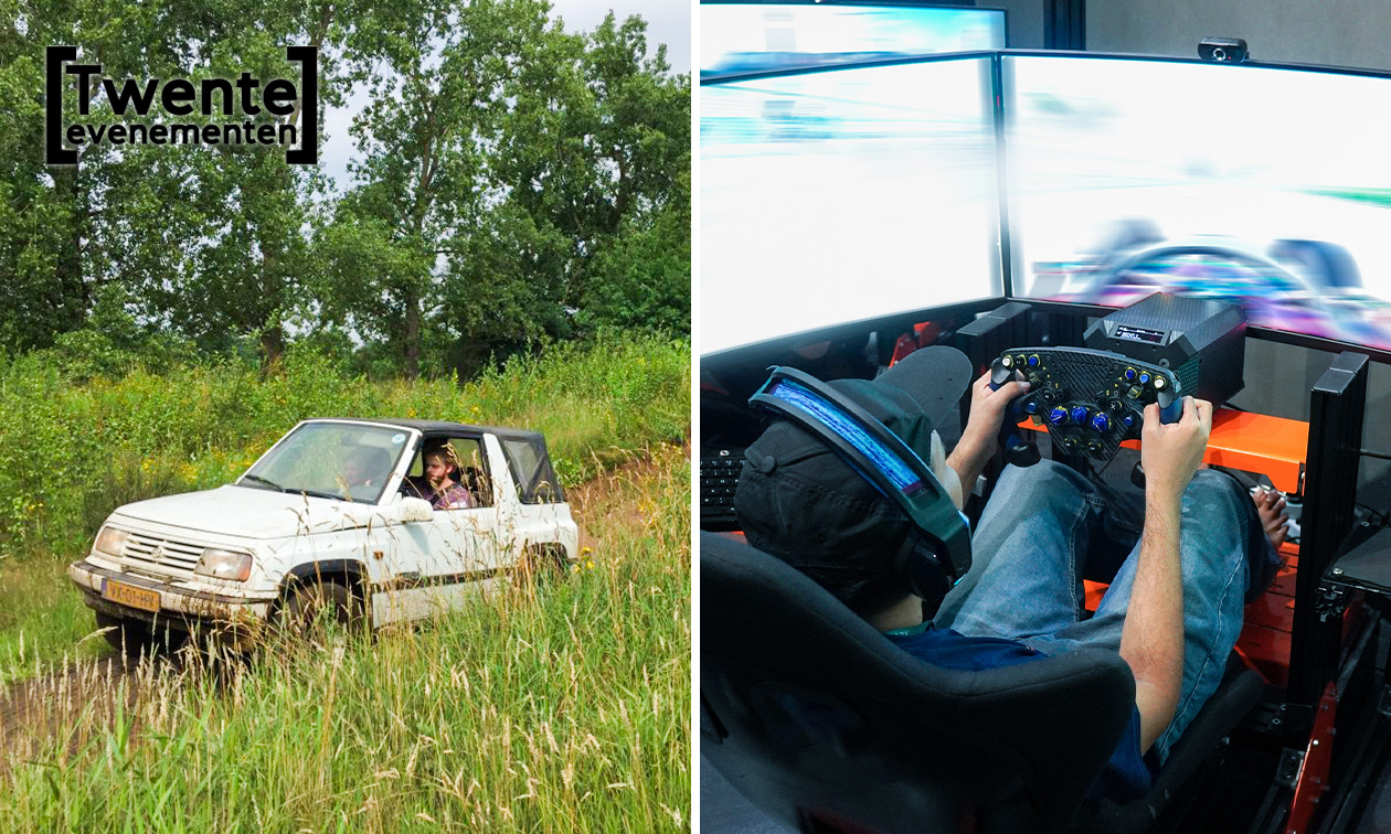 30 of 60 min off-road rijden in een 4x4 Jeep + evt. F1 Sim Racing (60 min)