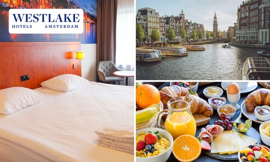 Overnachting voor 2 + ontbijt + late check-out in Amsterdam